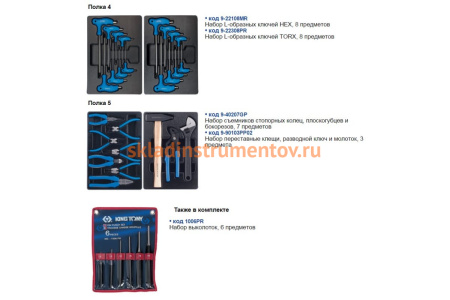 Набор инструментов в синей тележке (173 предмета) KING TONY 932-000MMB