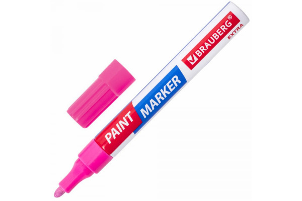 Лаковый маркер-краска BRAUBERG EXTRA paint marker 4 мм, розовый, улучшенная нитрооснова 151986