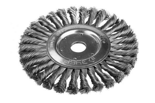 Щетка ЭКСПЕРТ дисковая для УШМ (жгутированная проволока 0,5 мм, 175 мм, 22.2 мм) Зубр 35190-175_z01