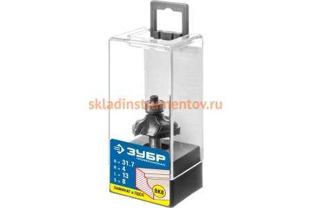 Фреза кромочная калевочная по ламинату №3 ПРОФЕССИОНАЛ (31.7х13х58 мм; R4 мм; хвостовик 8 мм) Зубр 28786-31.7