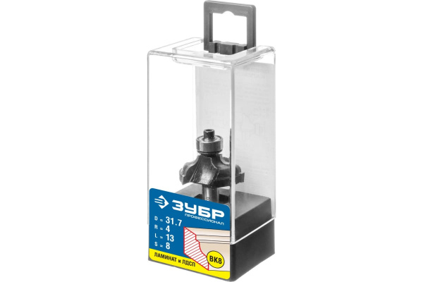 Фреза кромочная калевочная по ламинату №3 ПРОФЕССИОНАЛ (31.7х13х58 мм; R4 мм; хвостовик 8 мм) Зубр 28786-31.7