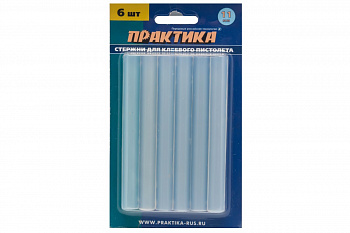 Клей белый, прозрачный (6 шт; 11х100 мм) для клеевого пистолета ПРАКТИКА 641-589