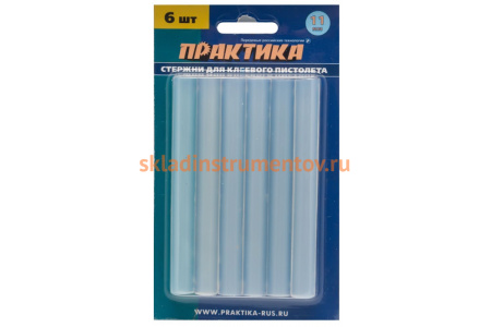 Клей белый, прозрачный (6 шт; 11х100 мм) для клеевого пистолета ПРАКТИКА 641-589