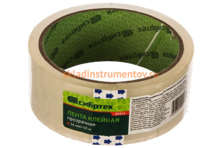 Клейкая лента СИБРТЕХ 36ммх40м прозрачный 88841