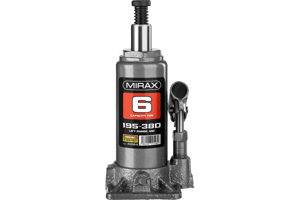 Гидравлический бутылочный домкрат MIRAX 6т, 195-380 мм,  43260-6 43260-6