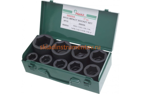 Набор ударных торцевых головок (15/16"-2"; 1"; 9 шт.) Hans 88609A