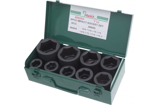 Набор ударных торцевых головок (15/16"-2"; 1"; 9 шт.) Hans 88609A