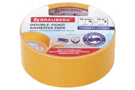 Клейкая двухсторонняя лента BRAUBERG 38 мм х 10 м, тканевая основа 606428