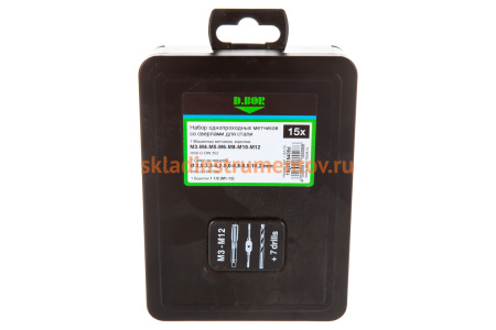 Набор однопроходных метчиков со сверлами D.BOR HSS-G DIN 352 15 шт 19G2015408D