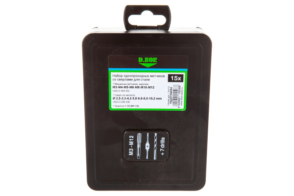 Набор однопроходных метчиков со сверлами D.BOR HSS-G DIN 352 15 шт 19G2015408D