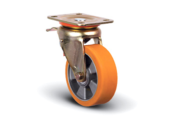 Колесо полиуретановое поворотное с тормозом 100 мм MFK-TORG ED01-ABP-100-F
