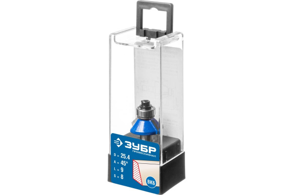 Фреза кромочная калевочная фасочная №9 ПРОФЕССИОНАЛ (25.4х9х52.5 мм; угол 45 град; хвостовик 8 мм) Зубр 28711-25.4