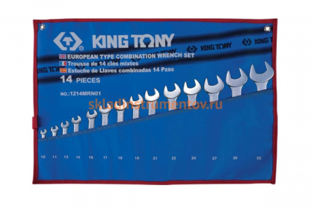 Набор комбинированных ключей (10-32 мм, чехол из теторона, 14 предметов) KING TONY 1214MRN01