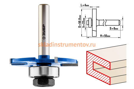 Фреза горизонтально-пазовая ПРОФЕССИОНАЛ (50.8х4х55 мм; хвостовик 8 мм) Зубр 28757-50.8-4
