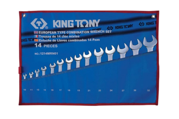 Набор комбинированных ключей (10-32 мм, чехол из теторона, 14 предметов) KING TONY 1214MRN01