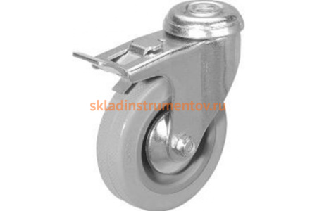 Колесо серая мягкая резина под болт отверстие 12 мм с тормозом SCHG55 125 мм MFK-TORG 5057125M