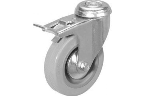 Колесо серая мягкая резина под болт отверстие 12 мм с тормозом SCHG55 125 мм MFK-TORG 5057125M