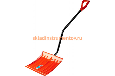 Снеговая стальная лопата с металлическим черенком и V-образной ручкой СИБИН 465мм, оранжевая 421849