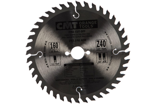 Диск пильный по дереву (160х20х2,2/1,6 мм; Z40) CMT 292.160.40H