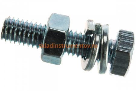 Болт с шестигранной головкой в комплекте с гайкой, шайбой, шайбой пружинной, ЗУБР, МАСТЕР, 303436-06-025