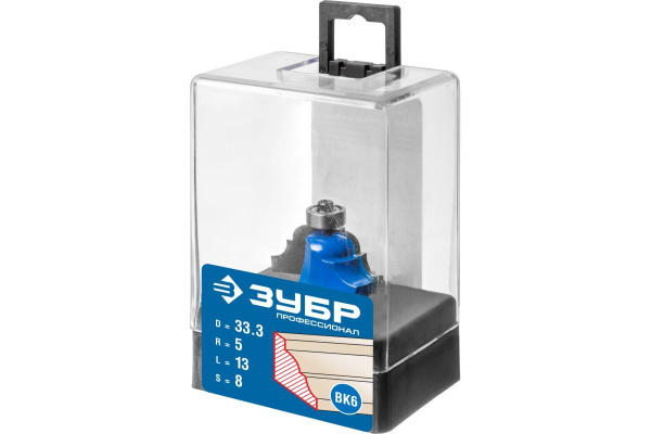 Фреза кромочная калевочная ПРОФЕССИОНАЛ №4 (33.3х13х53 мм; R5 мм; хвостовик 8 мм) Зубр 28705-33.3