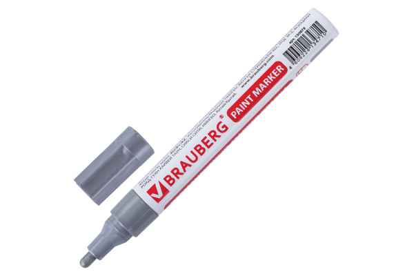 Лаковый маркер-краска 2-4 мм, серебряный, нитро-основа, алюминиевый корпус BRAUBERG 150875