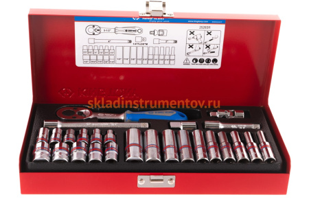 Набор шестигранных торцевых головок с принадлежностями 1/4", 5/32"-1/2", 26шт KING TONY 2526SR