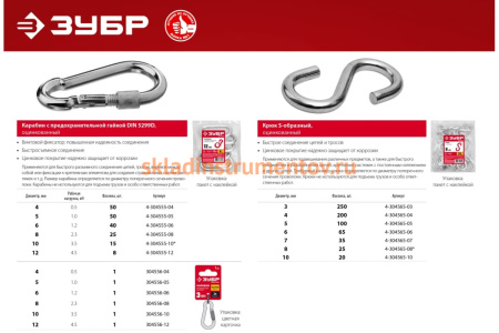 Карабин с предохранительной гайкой ЗУБР DIN 5299D, 12 мм, 1 шт 304556-12 Карабин с предохранительной гайкой ЗУБР DIN 5299D, 12 мм, 1 шт 304556-12