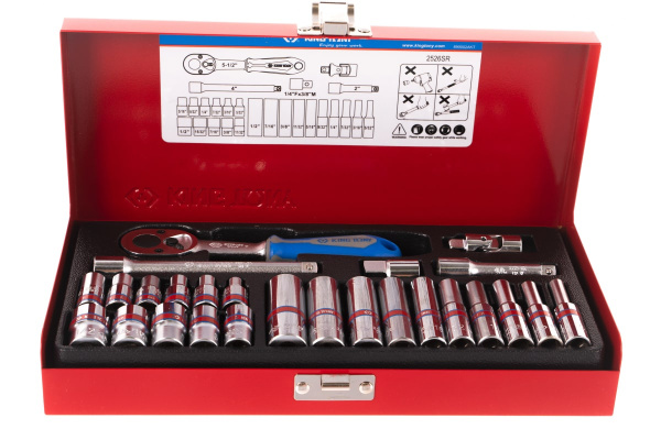 Набор шестигранных торцевых головок с принадлежностями 1/4", 5/32"-1/2", 26шт KING TONY 2526SR