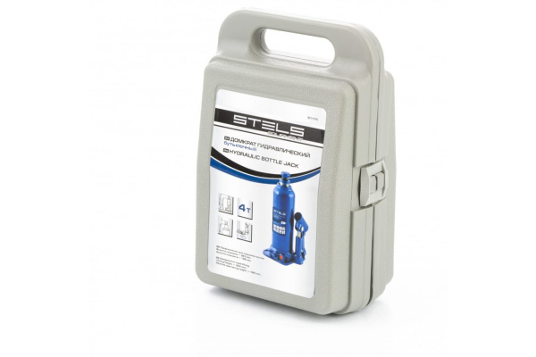Гидравлический бутылочный домкрат, 4 т, h подъема 188–363 мм, в пластиковом кейсе STELS 51174