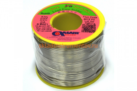 Припой (0.8 мм, 0.25 кг, Sn99,3/0,7Cu, 5013 флюс безотм., RMA бессв. припой) ASAHI 00-00000081