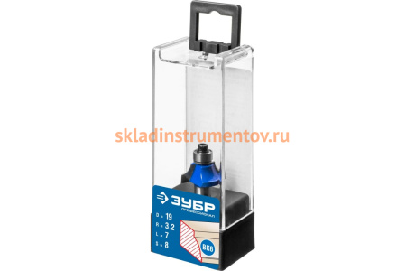 Фреза кромочная калевочная ПРОФЕССИОНАЛ №1 (19х7х48.1 мм; R3.2 мм; хвостовик 8 мм) Зубр 28700-19