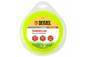 Леска для триммера круглая 3 мм х 15 м блистер FLEX CORD DENZEL 96109