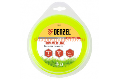Леска для триммера круглая 3 мм х 15 м блистер FLEX CORD DENZEL 96109