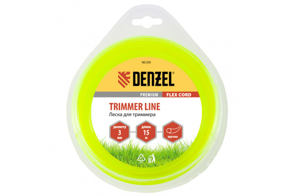Леска для триммера круглая 3 мм х 15 м блистер FLEX CORD DENZEL 96109