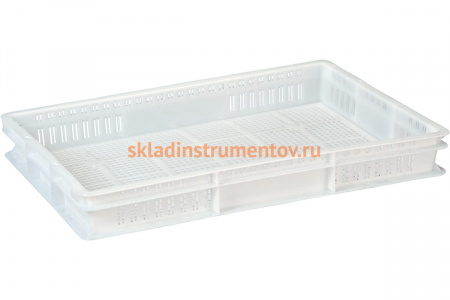 Ящик п/э с перфорацией 600x400x75 белый морозостойкий Тара.ру 04656