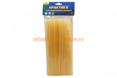 Клей жёлтый, прозрачный (33 шт; 11х300 мм) для клеевого пистолета ПРАКТИКА 641-664