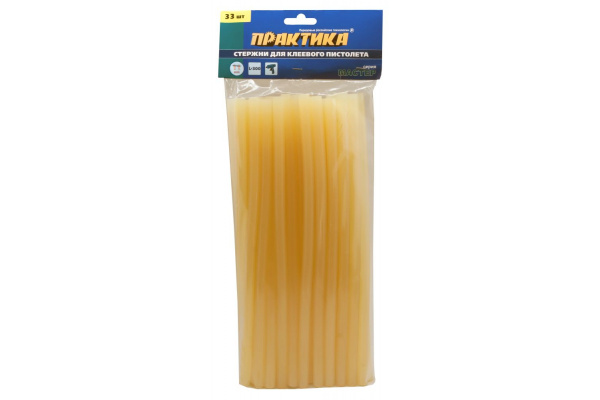 Клей жёлтый, прозрачный (33 шт; 11х300 мм) для клеевого пистолета ПРАКТИКА 641-664
