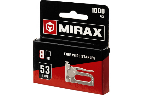 Скобы для степлера MIRAX тонкие 8 мм тип 53 (A /10 /JT21), закаленные, 1000 шт, 3153-08