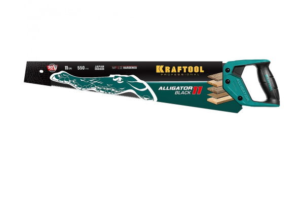 Ножовка для точного реза Kraftool "Alligator BLACK", 550 мм, 11 TPI 3D зуб, 15205-55