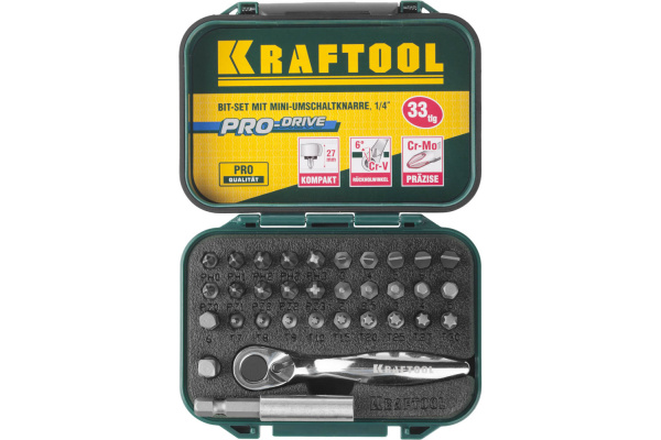 Набор бит с мини трещоткой 1/4" Kraftool EXPERT 33 предмета 26157-H33