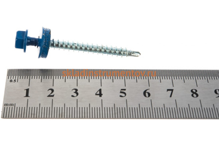 Саморезы Зубр для крепления кровельных материалов к деревянной обрешетки, цвет RAL 5005 синий насыщенный, оцинкованный, 4,8x50мм, 1200шт 4-300310-48-050-5005