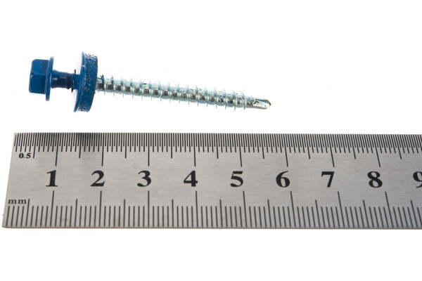 Саморезы Зубр для крепления кровельных материалов к деревянной обрешетки, цвет RAL 5005 синий насыщенный, оцинкованный, 4,8x50мм, 1200шт 4-300310-48-050-5005