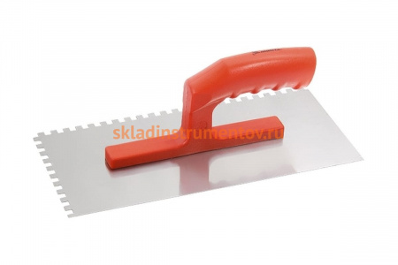 Стальная гладилка 280х130мм, зеркальная полировка, пластмас. ручка, 6х6мм MATRIX 86775