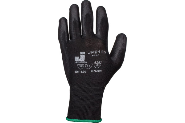 Защитные перчатки с полиуретановым покрытием JetaSafety (12 пар) JP011b/XL