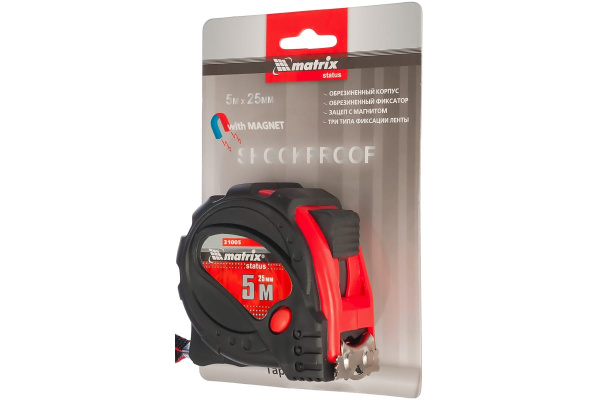 Рулетка 5 м х 25 мм Status magnet 3 fixations MATRIX 31005