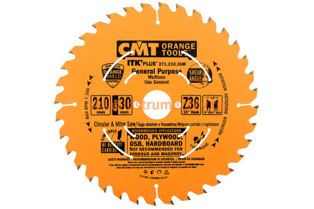 Диск пильный по дереву (210х30/25х1,8/1,2 мм; Z36) CMT 271.210.36M Диск пильный по дереву (210х30/25х1,8/1,2 мм; Z36) CMT 271.210.36M