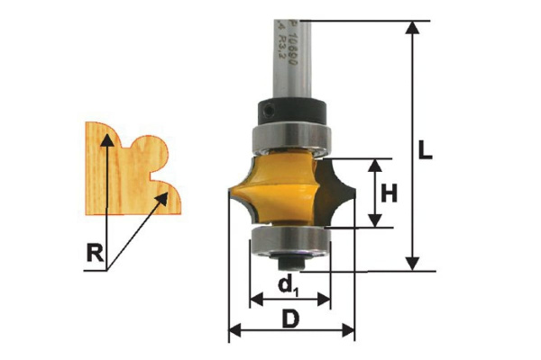 Фреза кромочная фигурная (22х13 мм; R 3.2 мм; хвостовик 8 мм) по дереву Энкор 10690 Фреза кромочная фигурная (22х13 мм; R 3.2 мм; хвостовик 8 мм) по дереву Энкор 10690