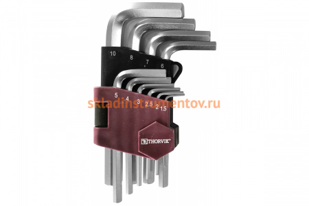 Набор торцевых шестигранных коротких ключей Thorvik HKS10S H1.5-H10, 10 предметов 53022