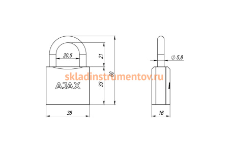 Навесной замок AJAX PD-01-38 англ. 3 кл., коробка 42233
